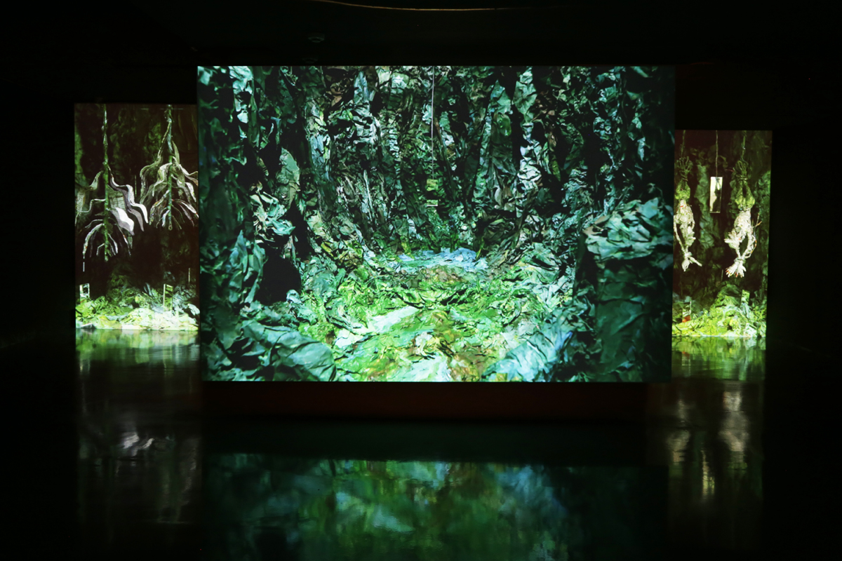 《自卑的蝙蝠》，2014-2015，六頻道動畫_錄像裝置 2016 關渡雙年展現場